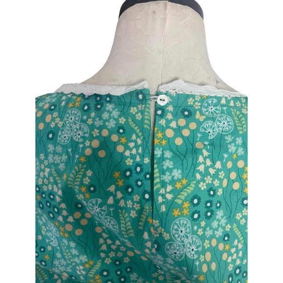 Vintage Womens Dress Size XL Green Floral Handmade Maxi Pockets Belt Cottagecore - Picture 9 of 12